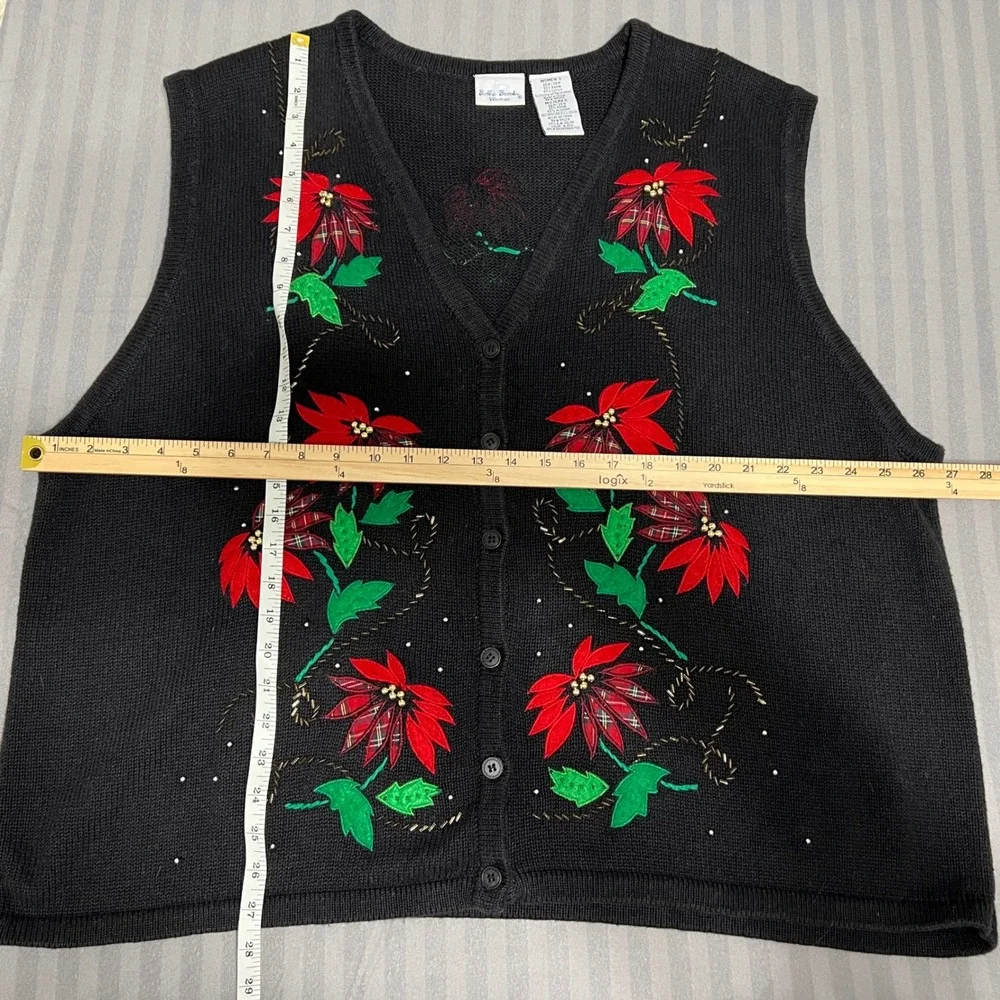 Vtg Bobbie Brooks Ugly Christmas Sweater Sz 24/26 Holiday Poinsettia Beaded Vest